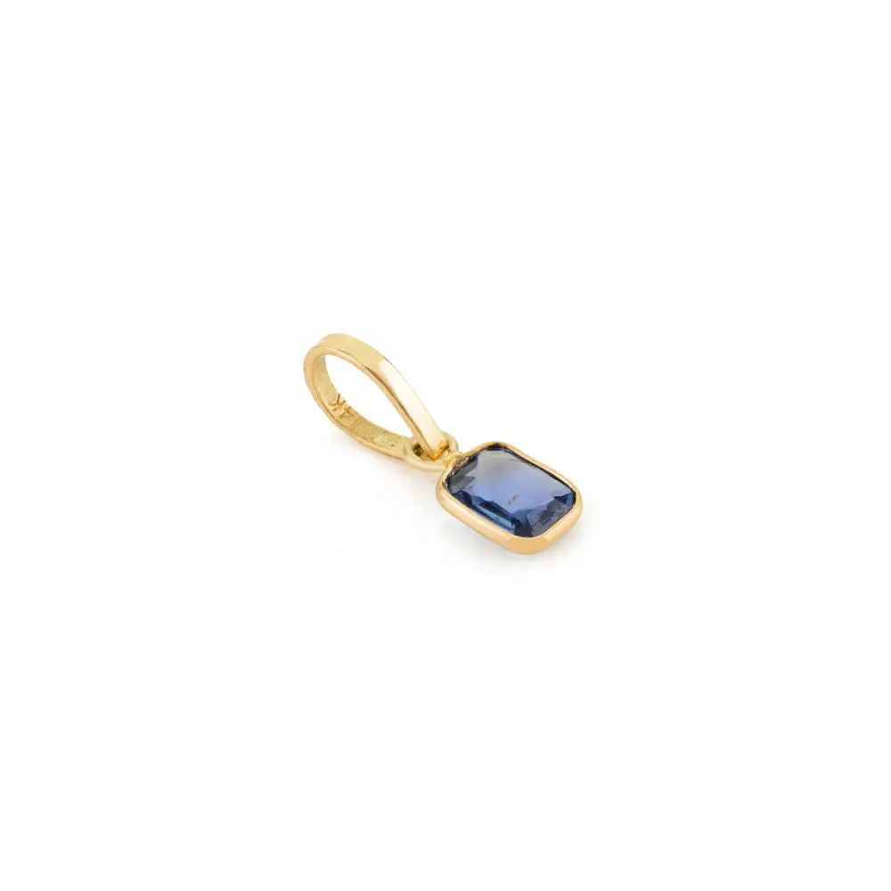 Delicate Small Octagon Cut Blue Sapphire Minimal Single Stone Pendant 14K Yellow Gold