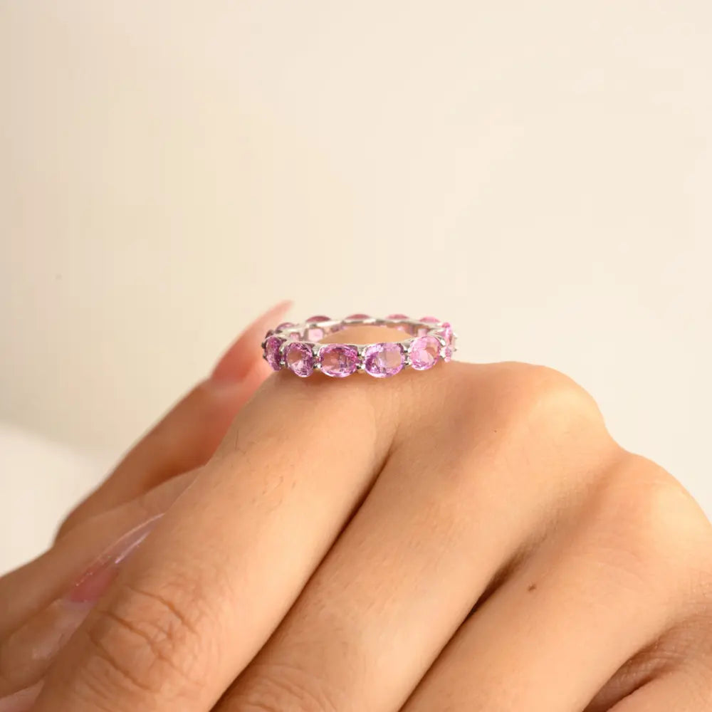 Best Quality Product 14K White Gold Natural Pink Sapphire Full Eternity Band Ring