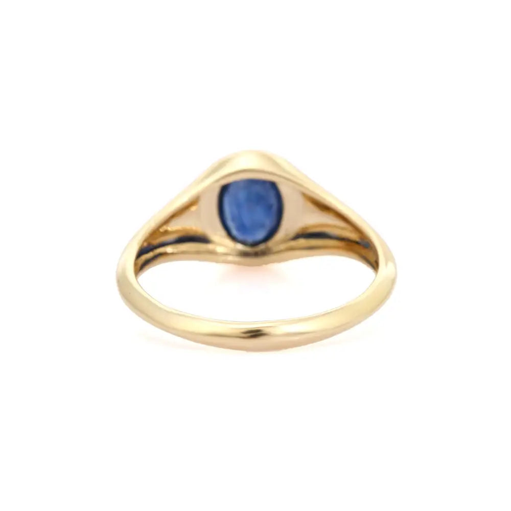 7X5 MM Oval Blue Sapphire Handmade Chunky Signet Ring 14K Pure Yellow Gold Unique Jewelry