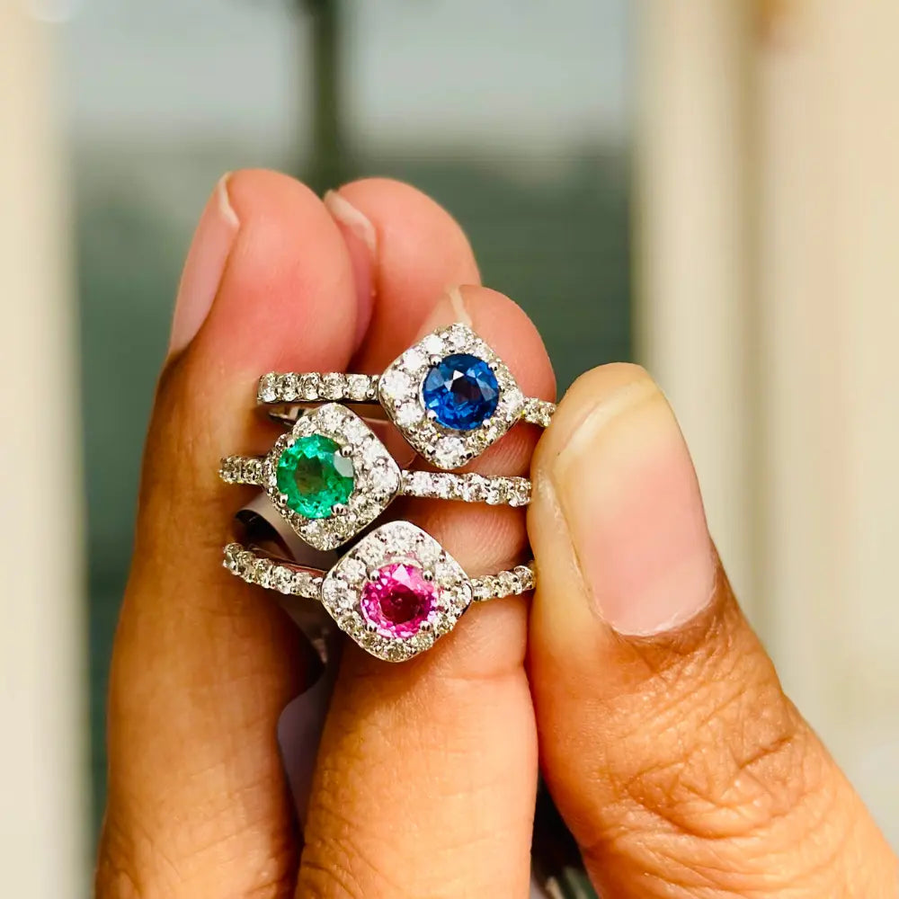 Fine Jewelry Natural Emerald & Diamond 14k Solid White Gold Gemstone Ring
