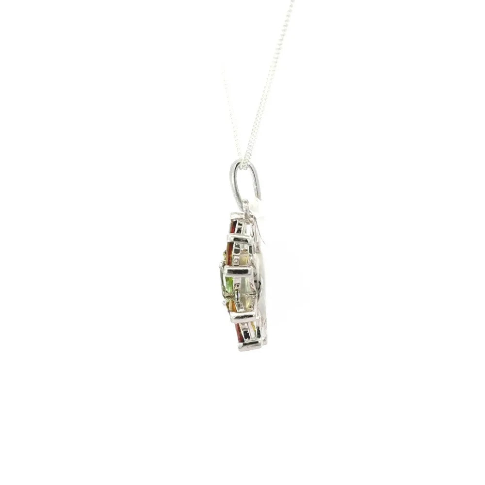 New Collection Fine Jewelry Genuine Multi Gemstone Flower Pendant With Prong Setting