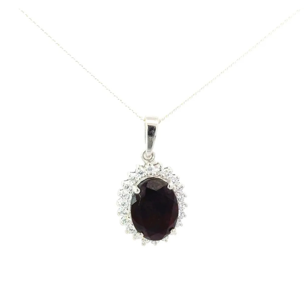 Most Beautiful Handmade Real Oval Shape Garnet & American Diamond Pendant