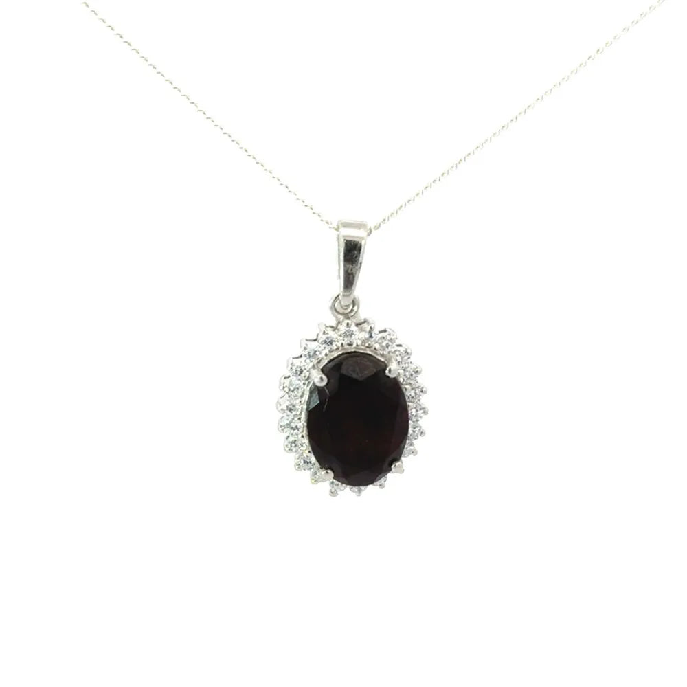 Most Beautiful Handmade Real Oval Shape Garnet & American Diamond Pendant