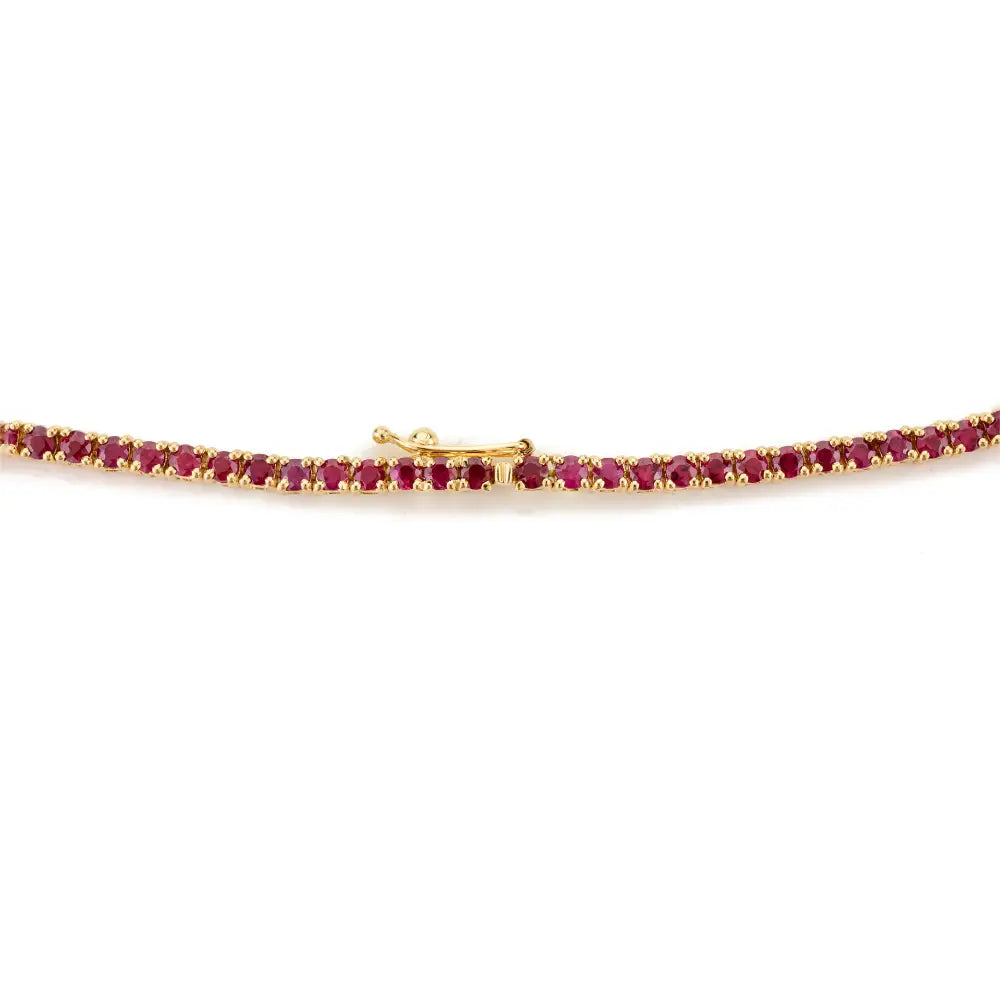 Bulk Jewelry 100% Authentic Round Cut Ruby K18 Yellow Gold Tennis Necklace
