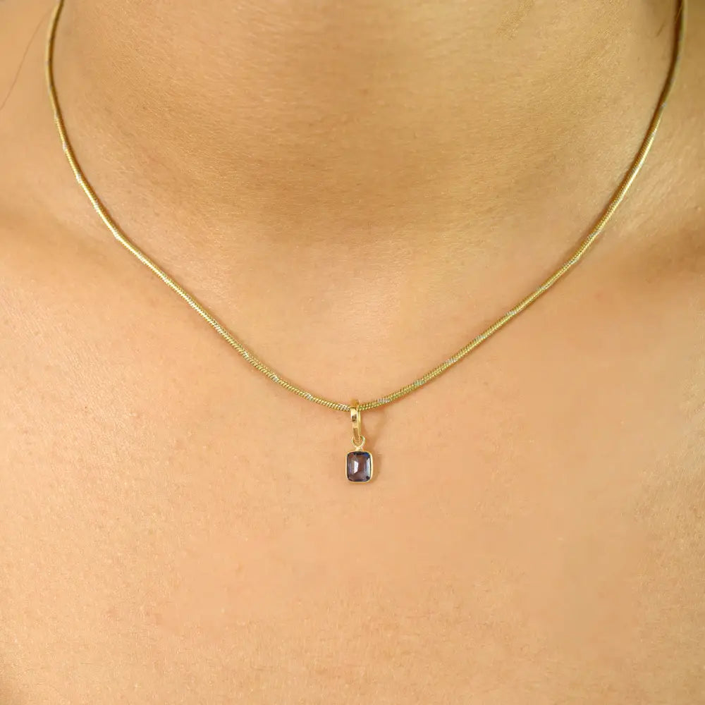 Delicate Small Octagon Cut Blue Sapphire Minimal Single Stone Pendant 14K Yellow Gold