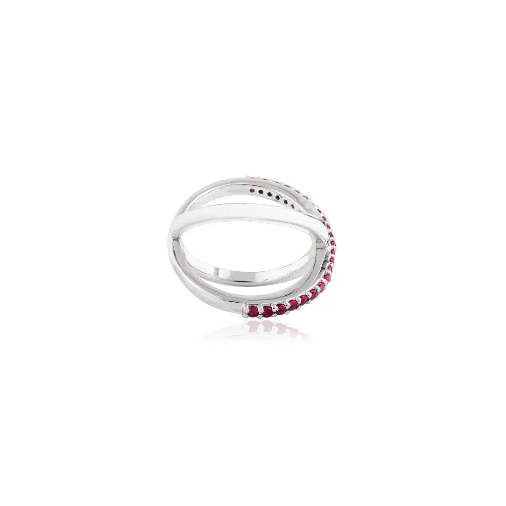 Statement Fine Jewelry Round Cut Ruby & Diamond 14K White Gold Criss-Cross Ring