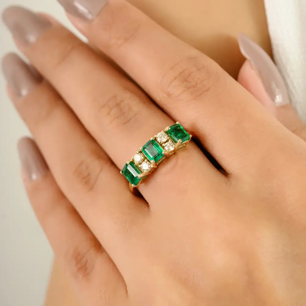 Zambian Emerald & Diamond Wholesale 14K Yellow Gold Engagement Ring Customized Jewelry