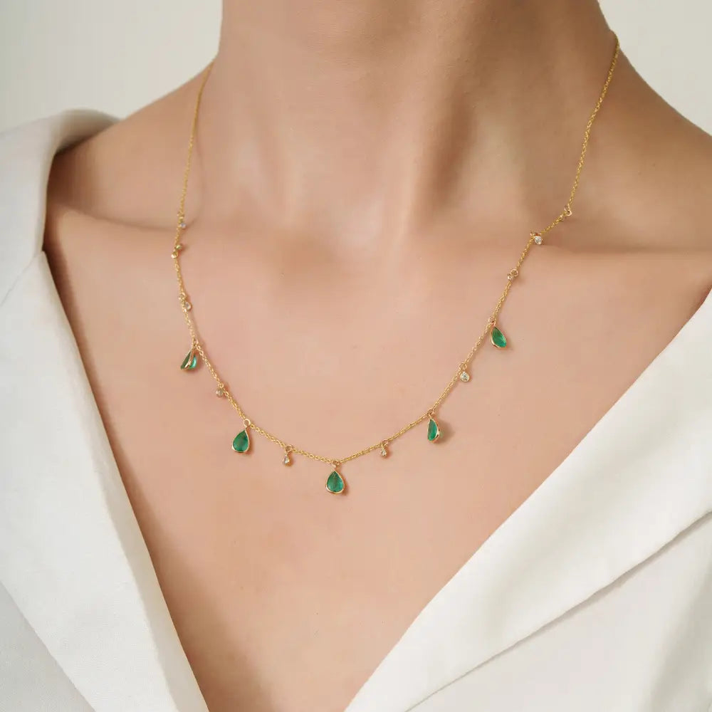 Explore May Birthstone Emerald & Diamond K14 Original Yellow Gold Charm Chain Necklace