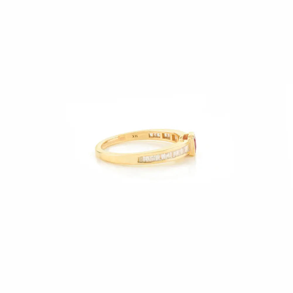 Real 14K Yellow Gold Genuine Ruby & Diamond Stackable Ring Simple Everyday Jewelry
