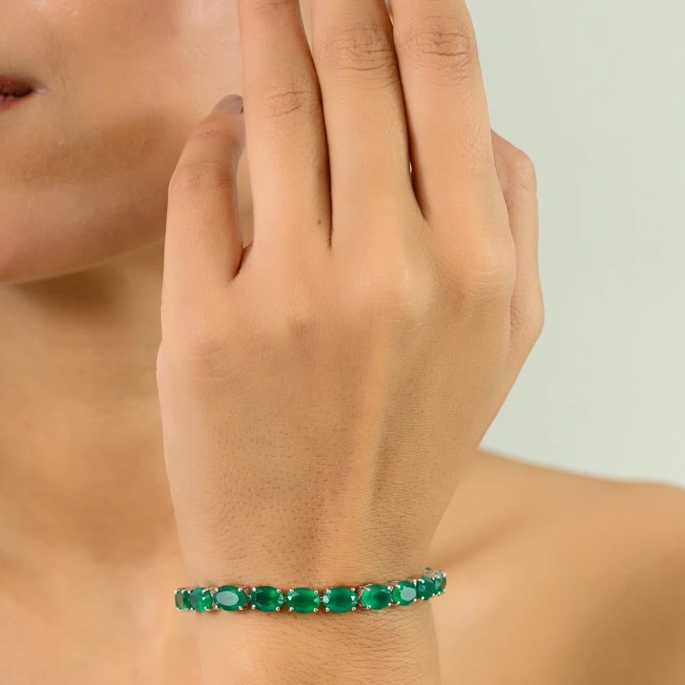 Top Quality Jewelry Manufacture Oval Shape 100% Authentic Emerald Statement Bracelet May Birthstone