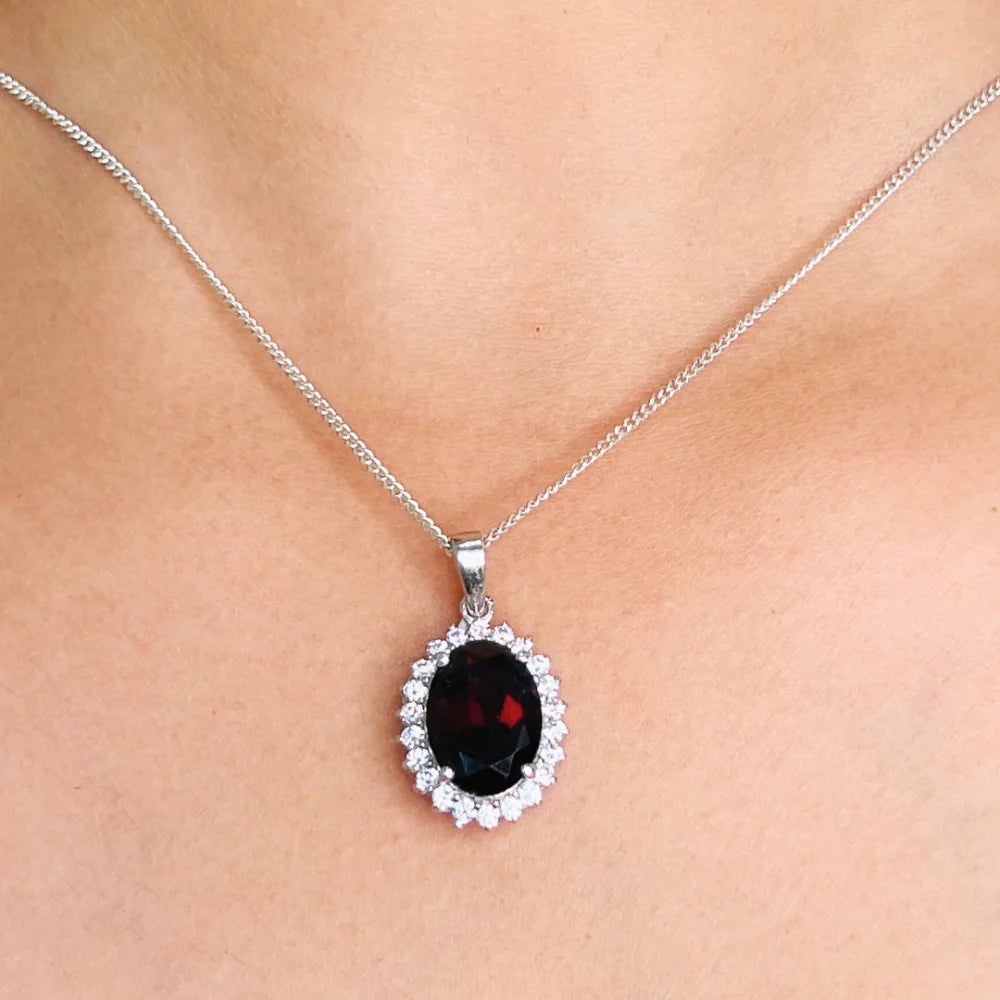 Most Beautiful Handmade Real Oval Shape Garnet & American Diamond Pendant