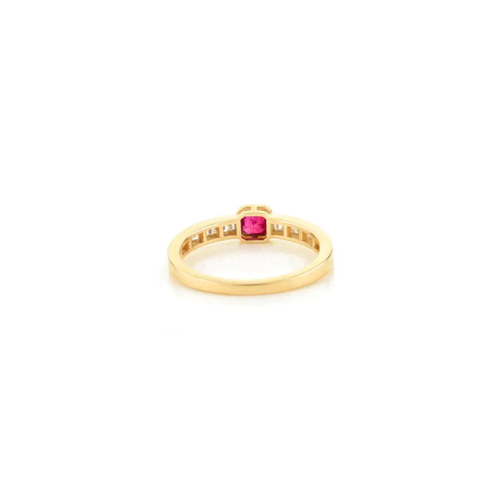 Real 14K Yellow Gold Genuine Ruby & Diamond Stackable Ring Simple Everyday Jewelry
