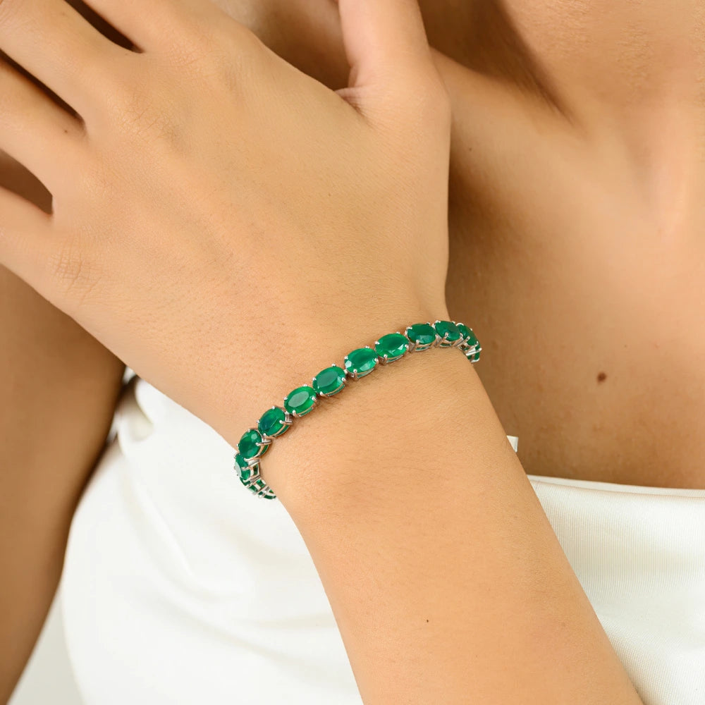 Top Quality Jewelry Manufacture Oval Shape 100% Authentic Emerald Statement Bracelet May Birthstone
