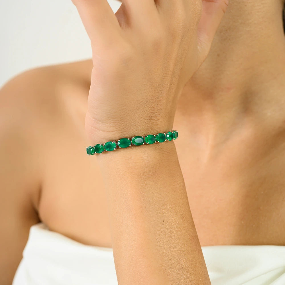 Top Quality Jewelry Manufacture Oval Shape 100% Authentic Emerald Statement Bracelet May Birthstone