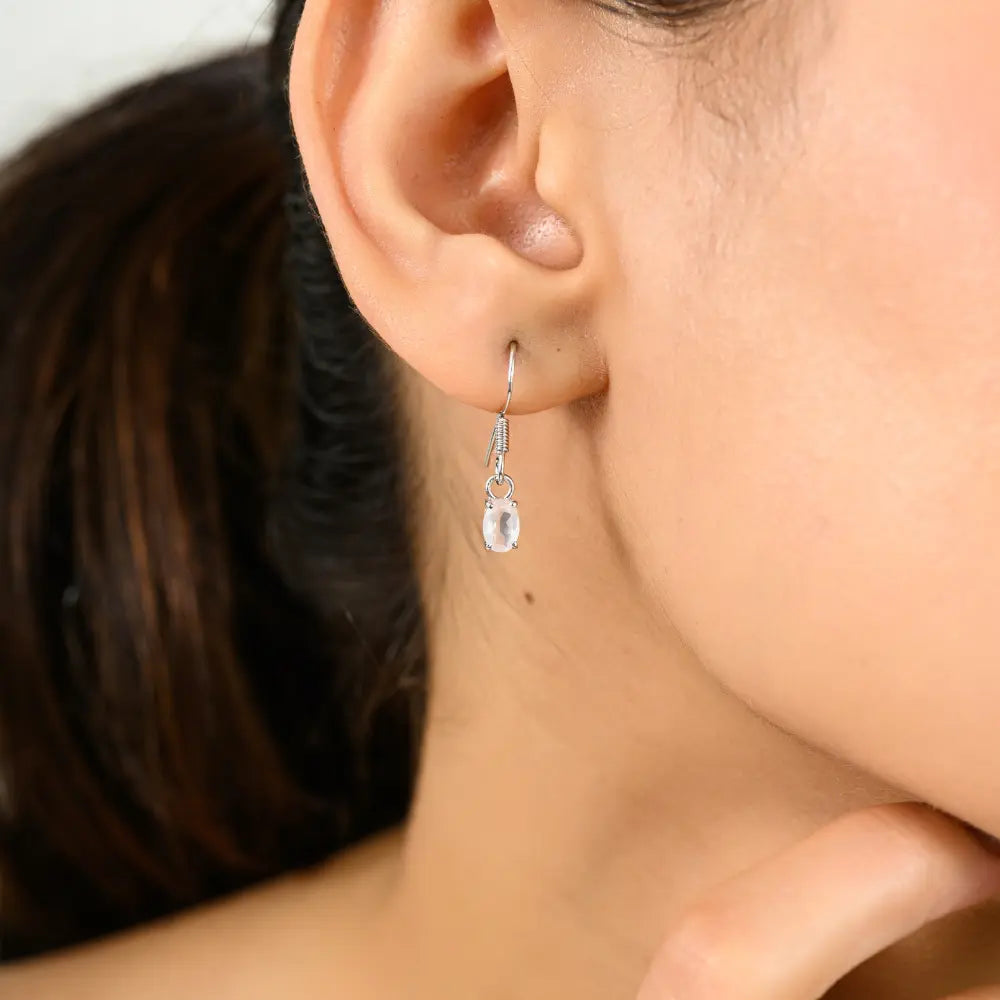 Top Seller Handmade Real Rose Quartz Gemstone Dangle Earrings 925 Silver Fine Jewelry