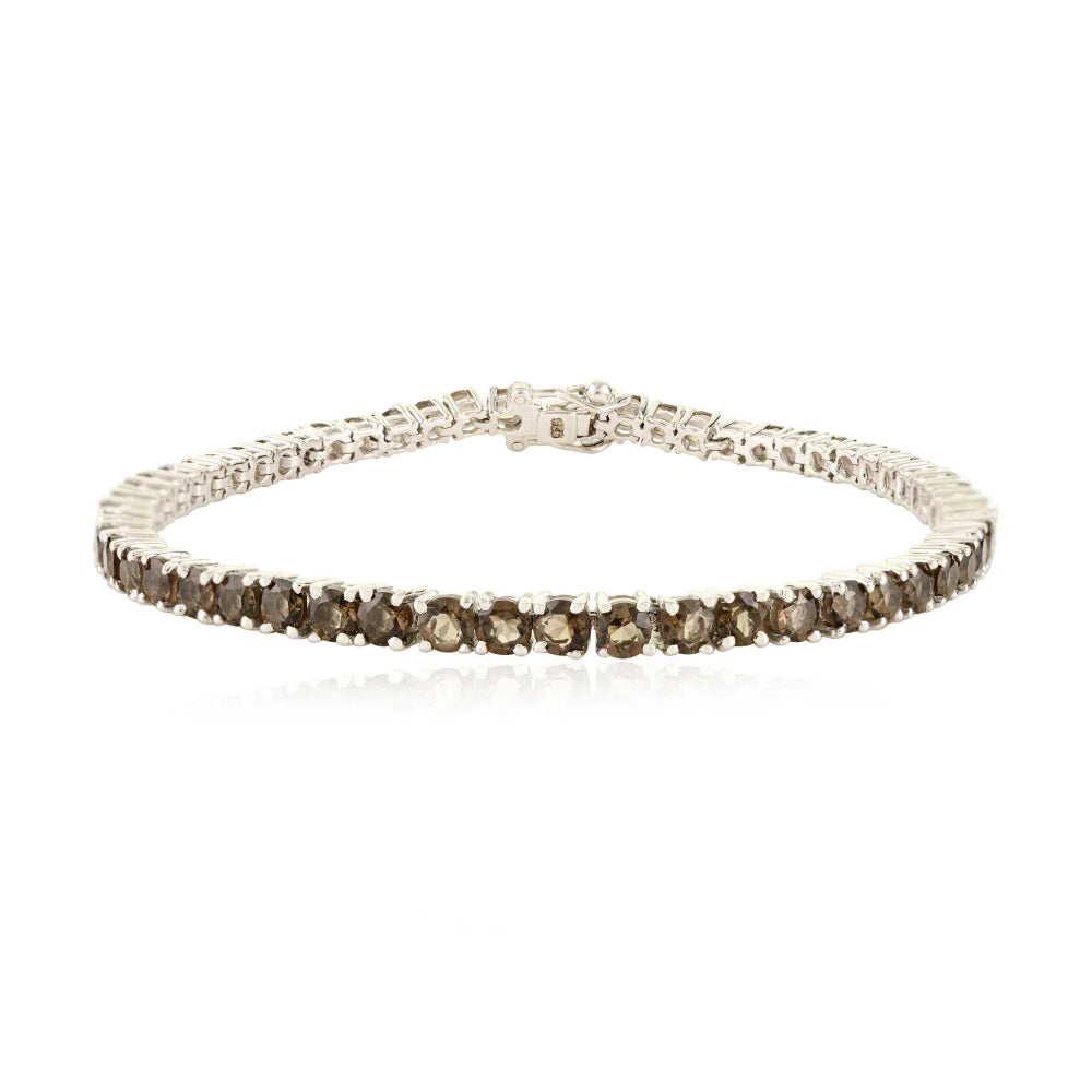 Box Lock Handmade Real Smokey Topaz Tennis Bracelet For Women Exporter Bulk Order