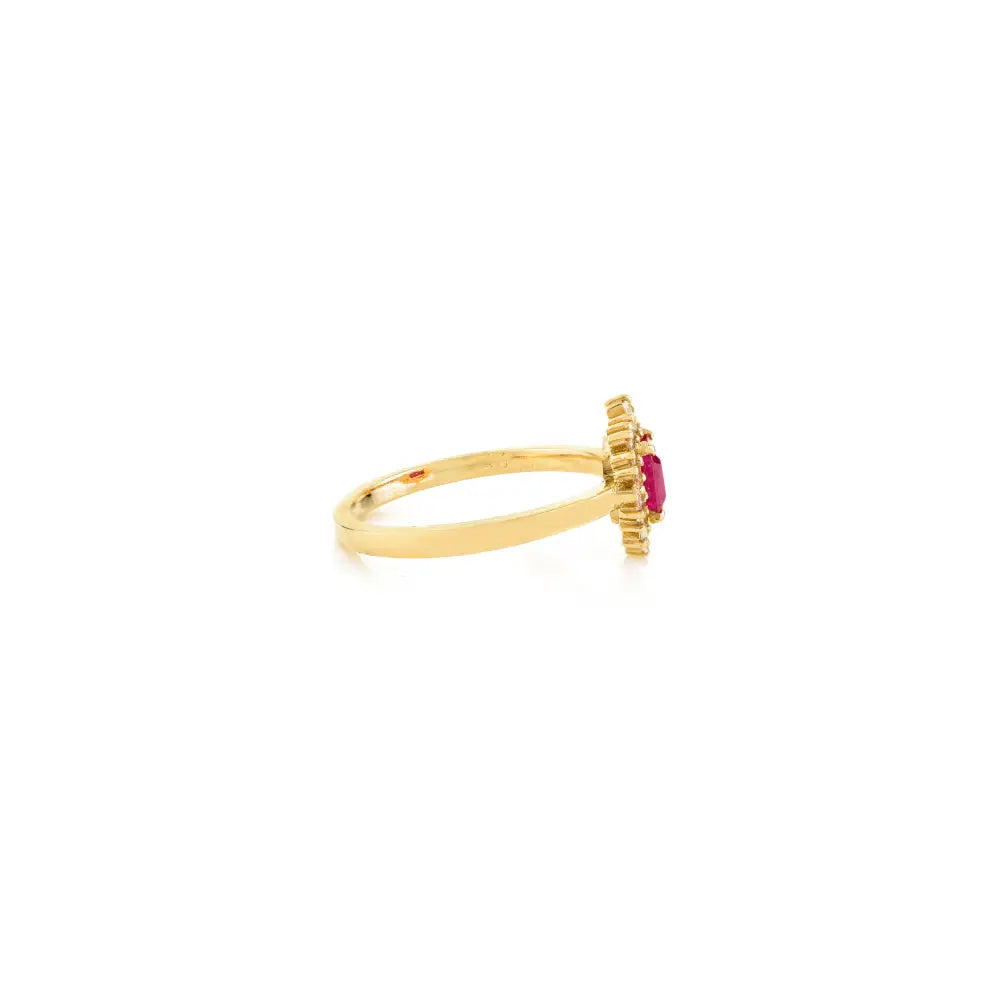 Beautiful Art Deco Style Ruby & Diamond Halo Ring Solid 14K Yellow Gold Precious Stone Jewelry