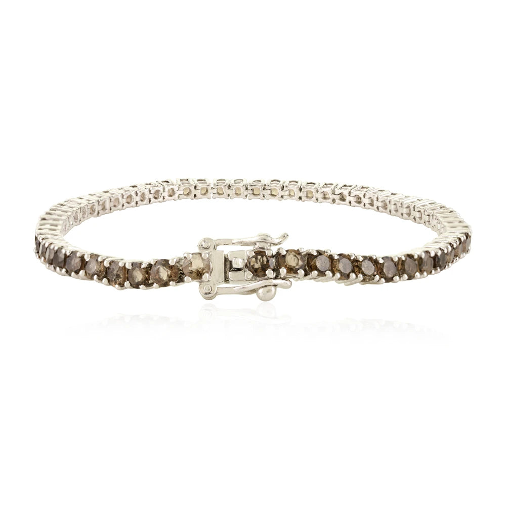 Box Lock Handmade Real Smokey Topaz Tennis Bracelet For Women Exporter Bulk Order