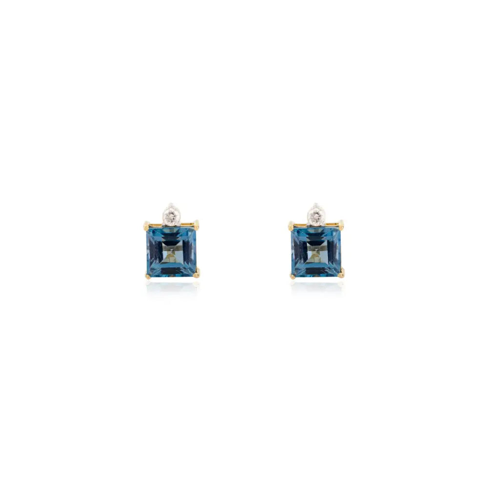 3 Pcs Ring Earrings & Pendant Genuine Blue Topaz & Diamond Jewelry Set 18K Yellow Gold