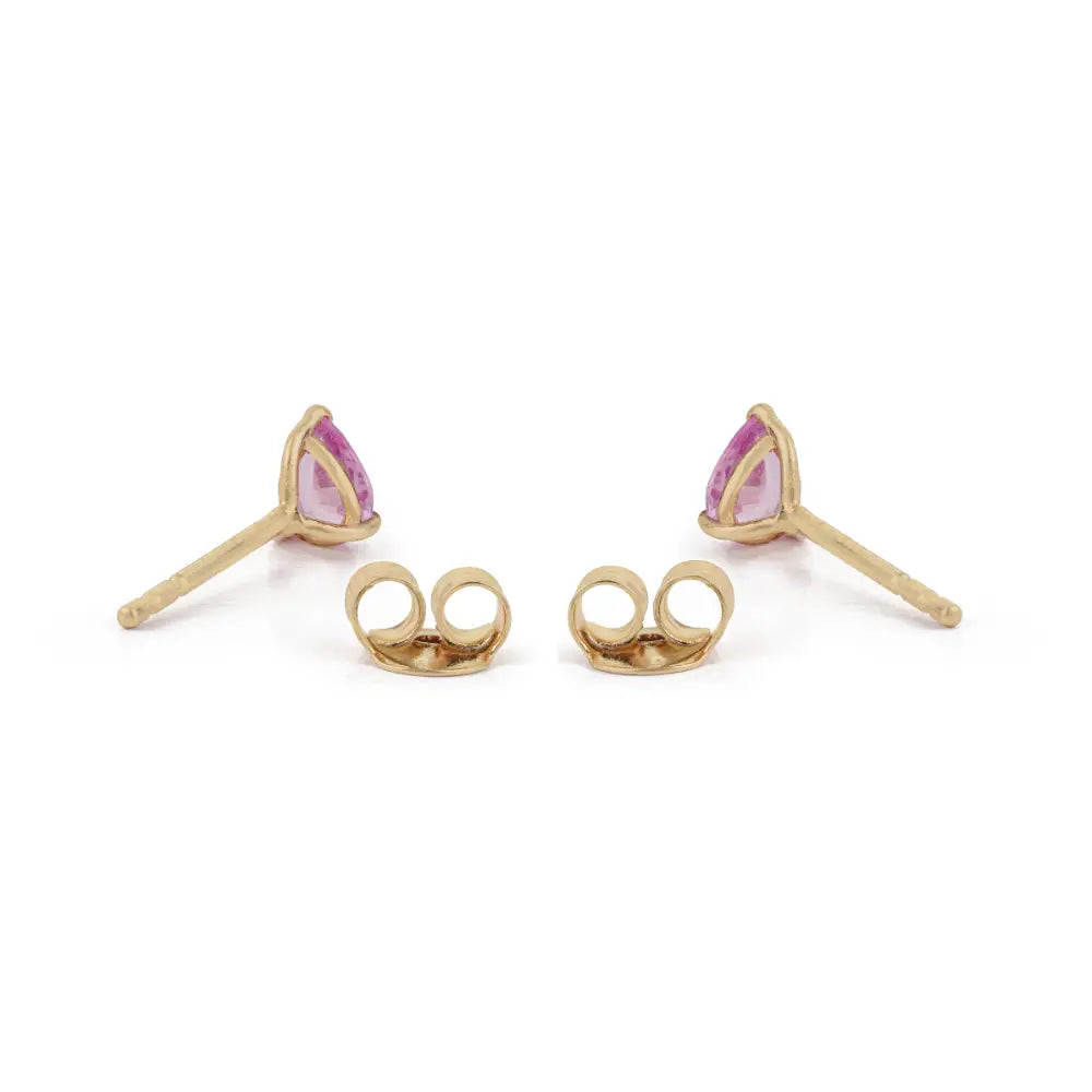 Latest Simple Design Pink Sapphire Single Stone Stud Earrings 14K Yellow Gold Fine Jewelry