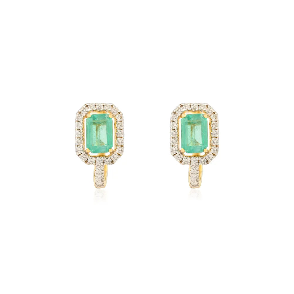 Customized 14K Yellow Gold Jewelry Emerald & Diamond Clip-on Earrings Fine Jewelry Collection
