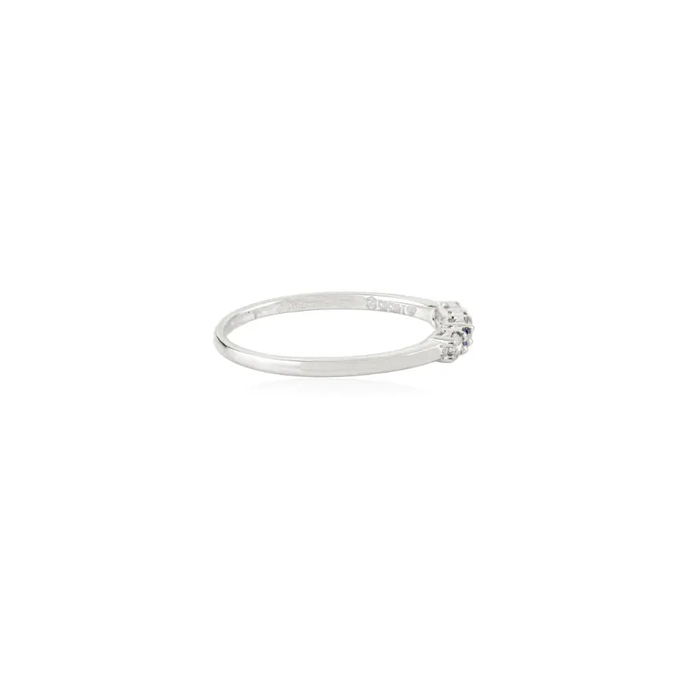 Round Cut Blue Sapphire & Diamond Minimalist Ring 14K White Gold Light Weight Jewelry