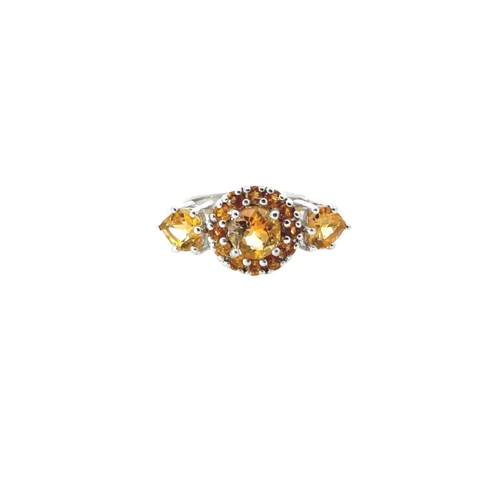 November Birthstone Genuine Citrine Prong Setting Cluster Ring For Women Pure 925 Sterling Silver