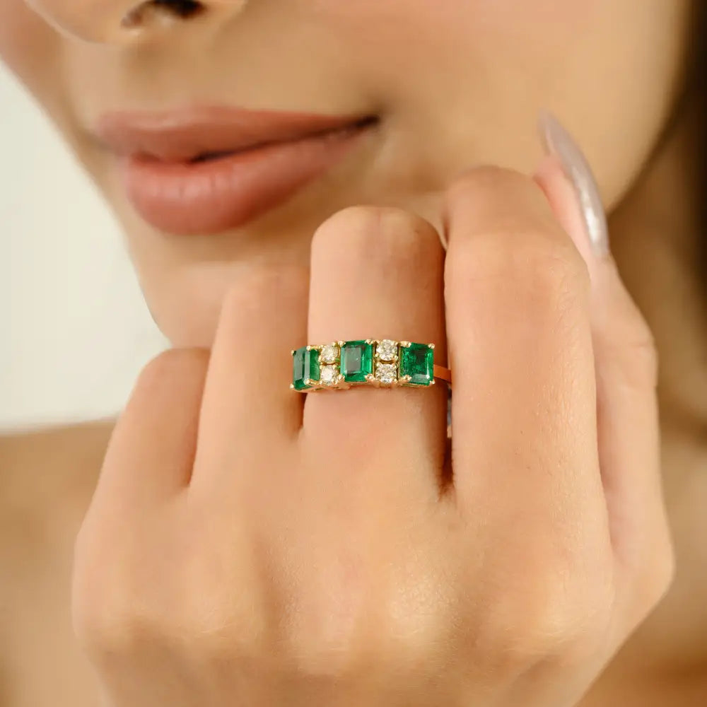 Zambian Emerald & Diamond Wholesale 14K Yellow Gold Engagement Ring Customized Jewelry