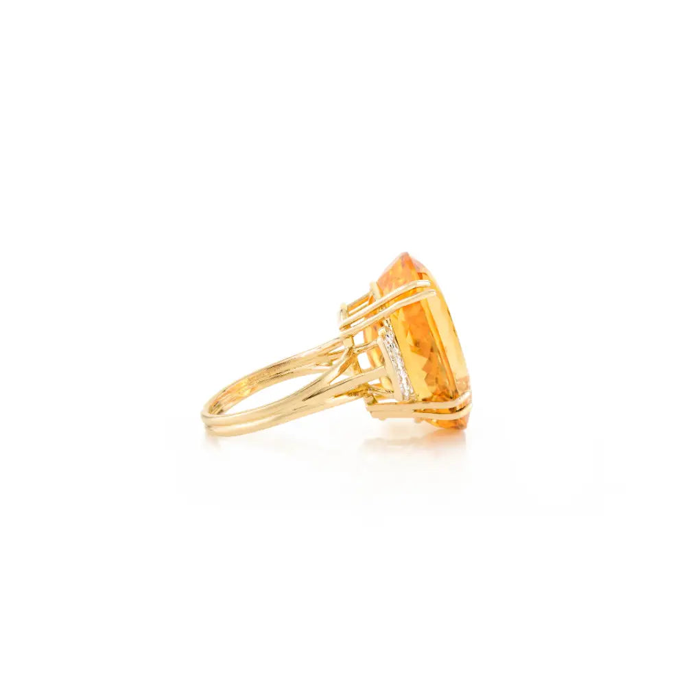 Oval Citrine & Round Diamond Solid 14K Yellow Gold Cocktail Ring November Birthstone Jewelry