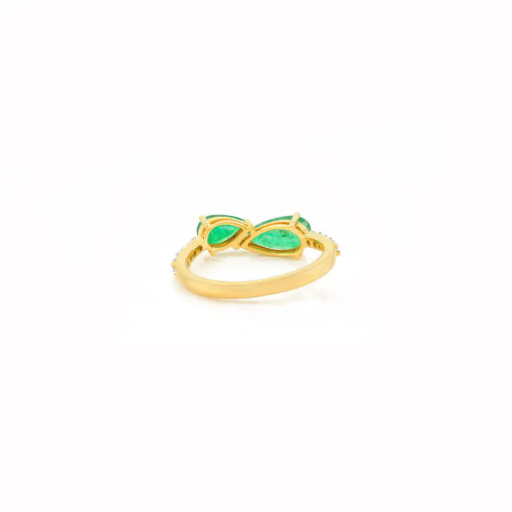 New Design Natural Emerald & Diamond Real 14K Yellow Gold Stackable Gemstone Ring