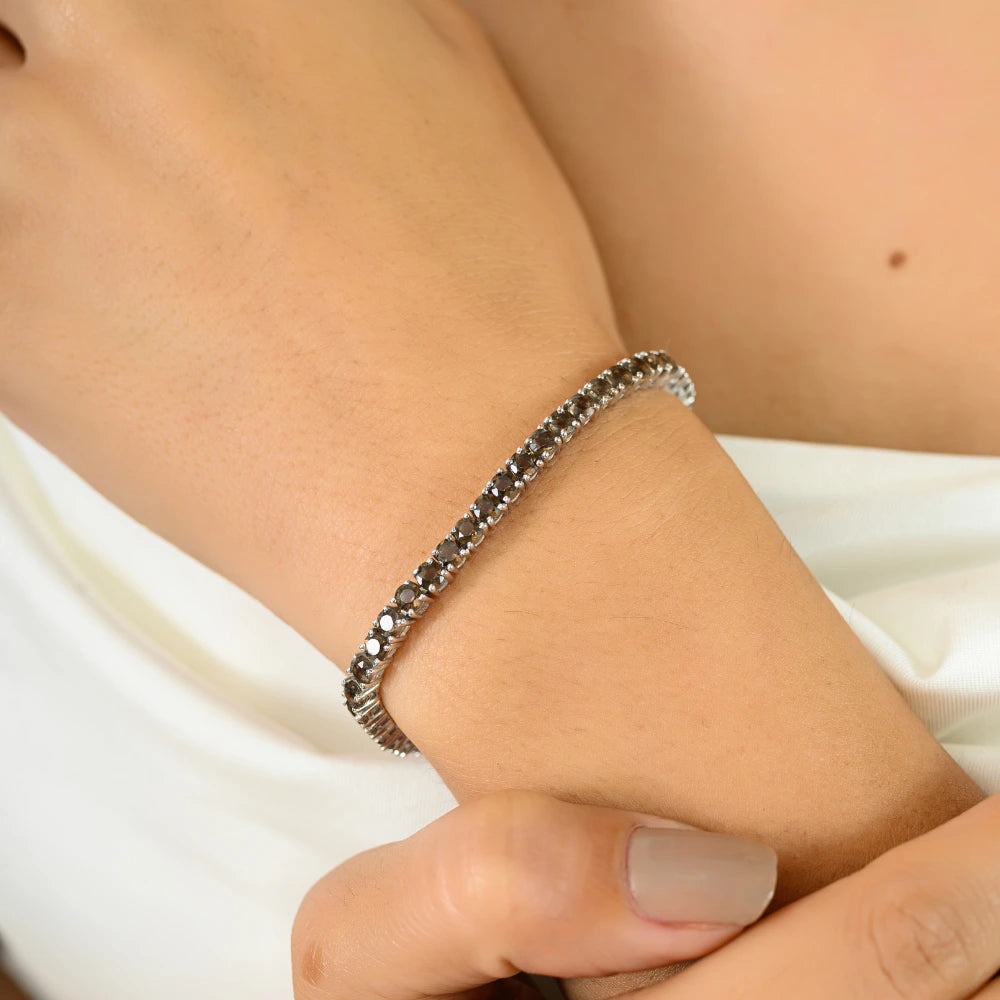 Box Lock Handmade Real Smokey Topaz Tennis Bracelet For Women Exporter Bulk Order