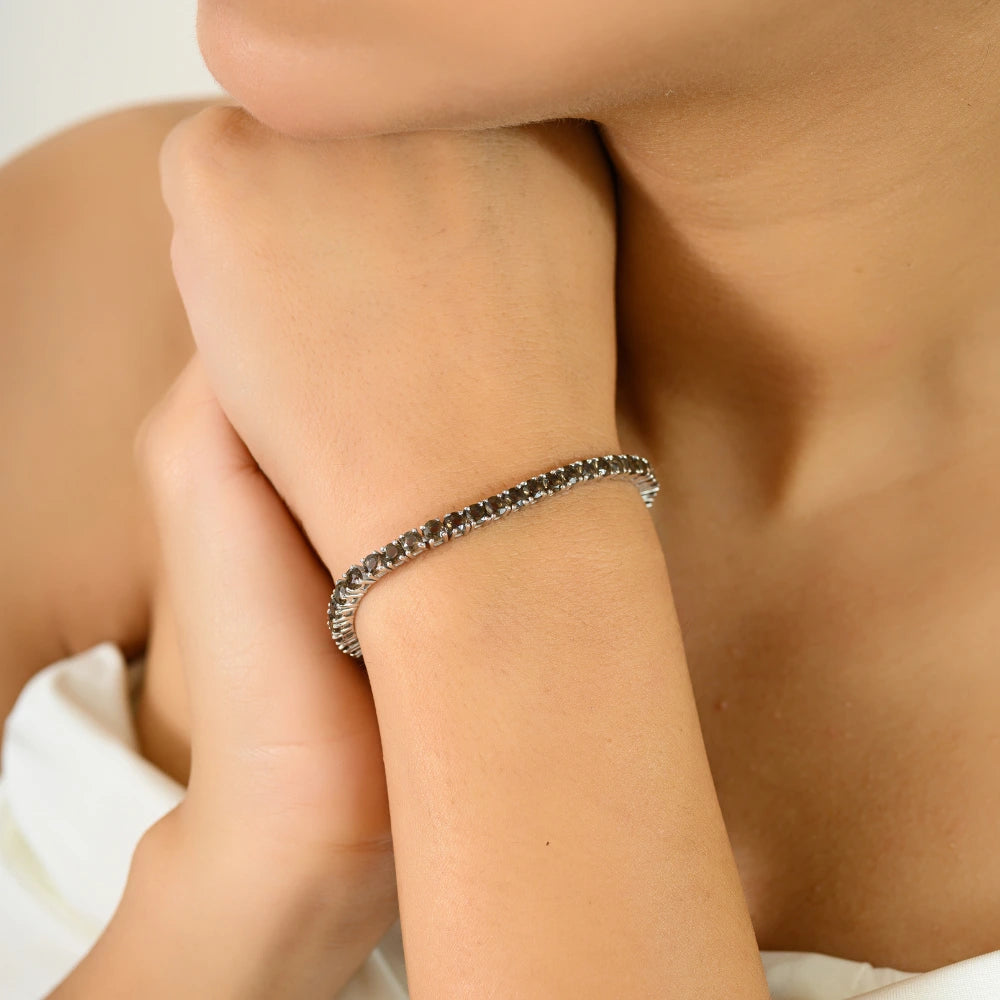 Box Lock Handmade Real Smokey Topaz Tennis Bracelet For Women Exporter Bulk Order