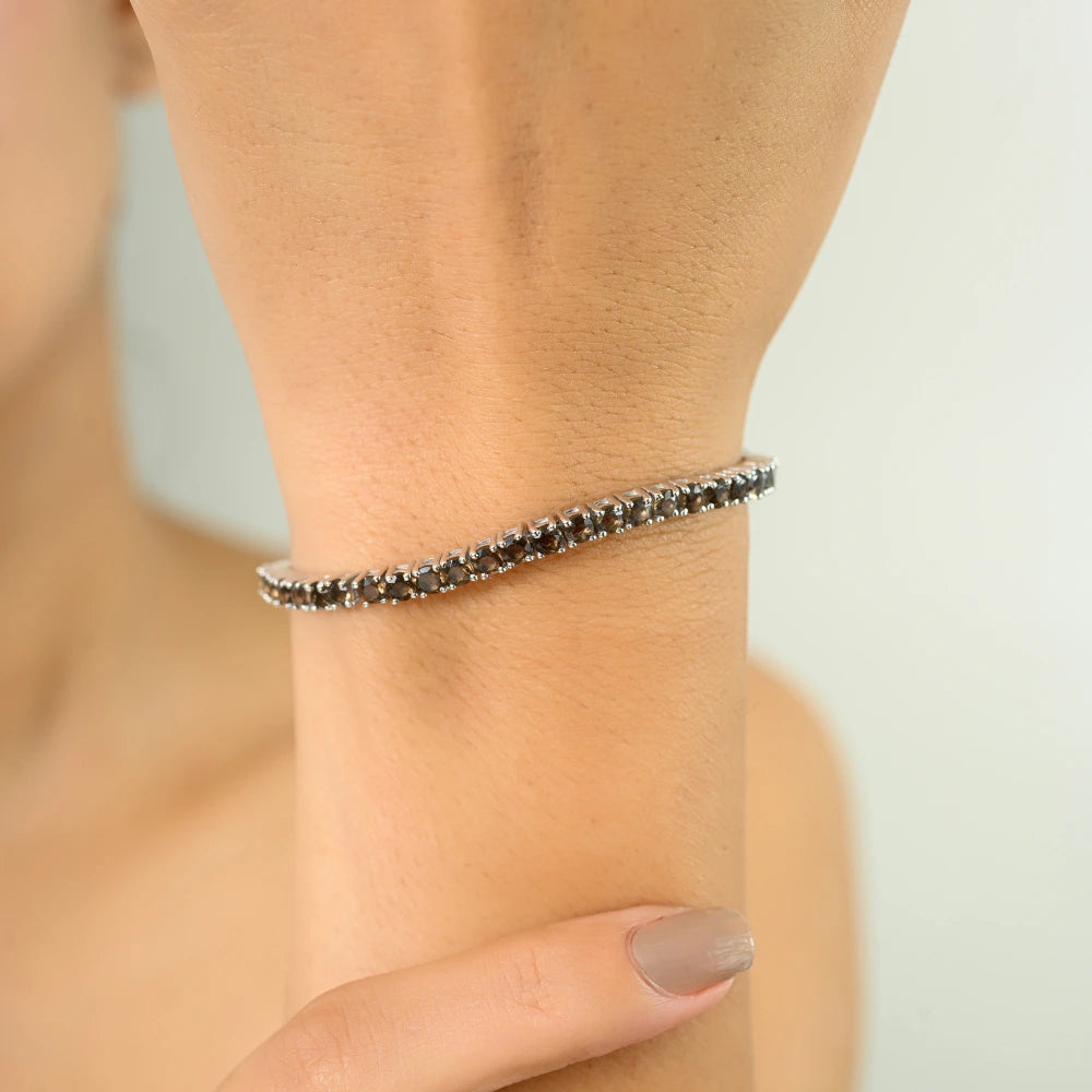 Box Lock Handmade Real Smokey Topaz Tennis Bracelet For Women Exporter Bulk Order