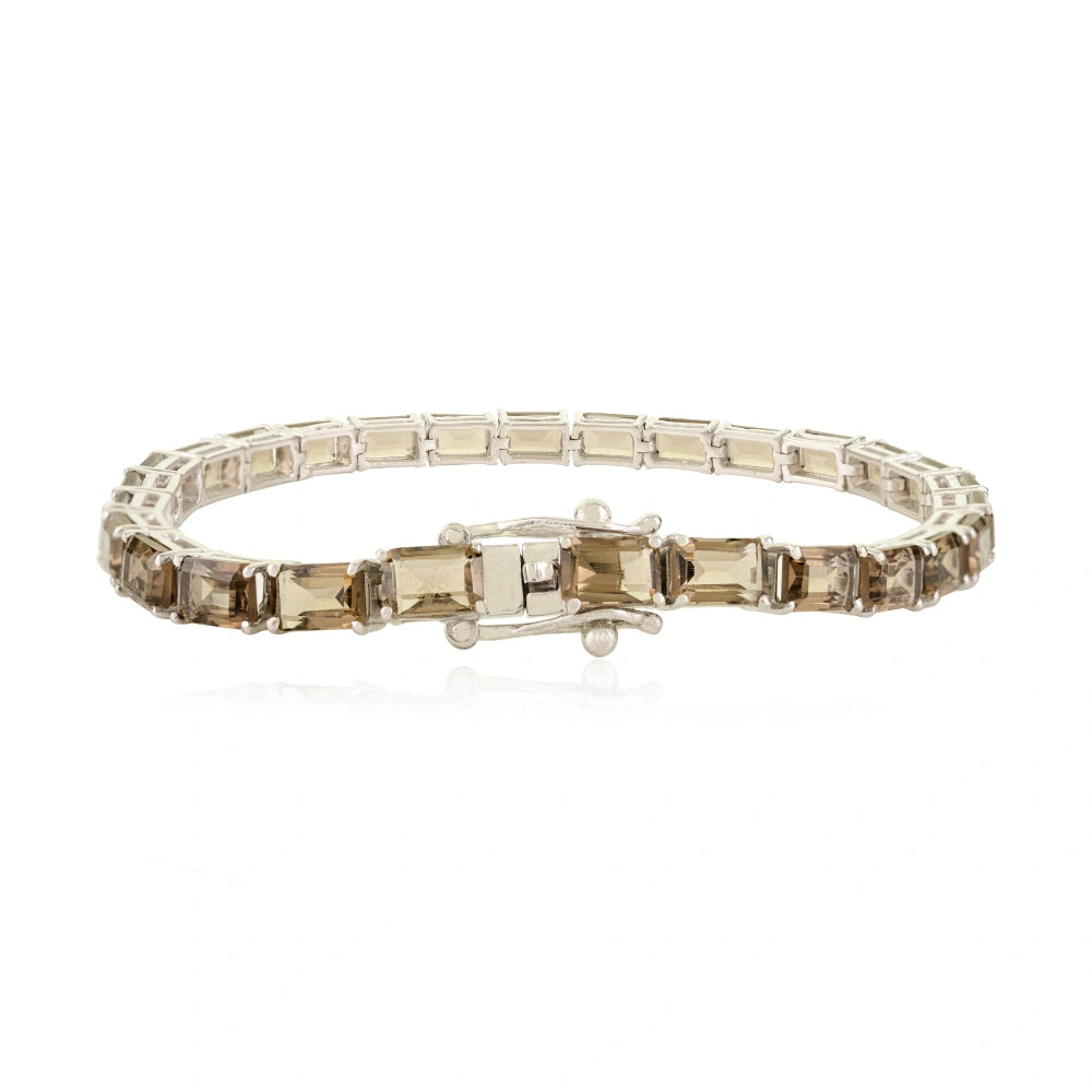 925 Pure Sterling Silver Jewelry Natural Smokey Topaz Sleek Bracelet Best Selling Products