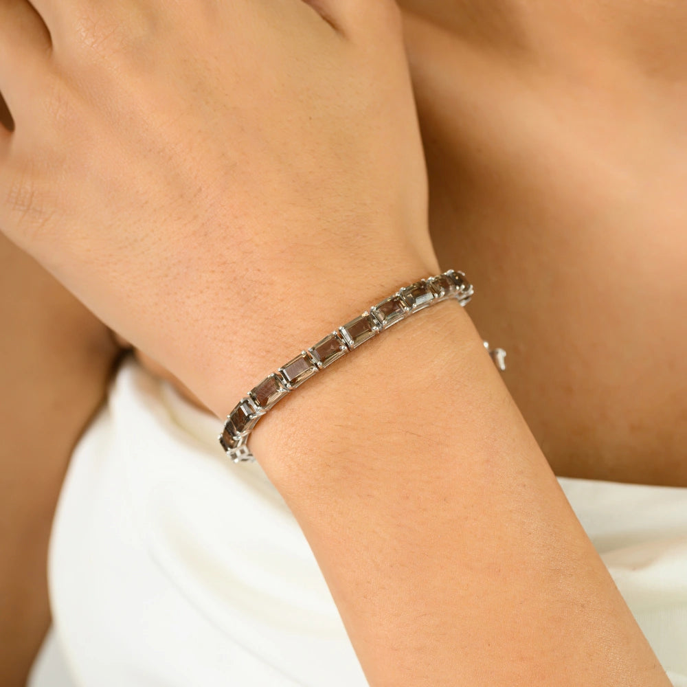 925 Pure Sterling Silver Jewelry Natural Smokey Topaz Sleek Bracelet Best Selling Products