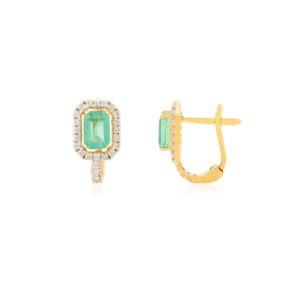 Customized 14K Yellow Gold Jewelry Emerald & Diamond Clip-on Earrings Fine Jewelry Collection