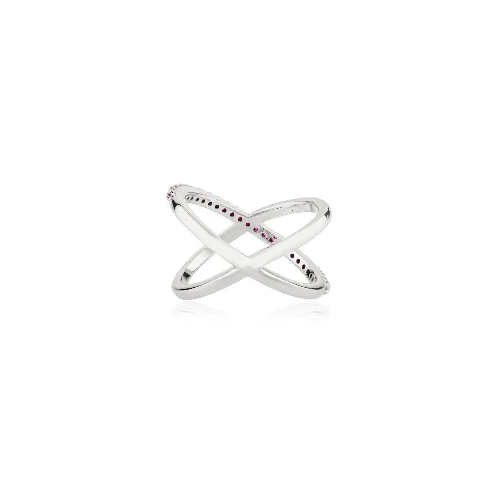 Statement Fine Jewelry Round Cut Ruby & Diamond 14K White Gold Criss-Cross Ring