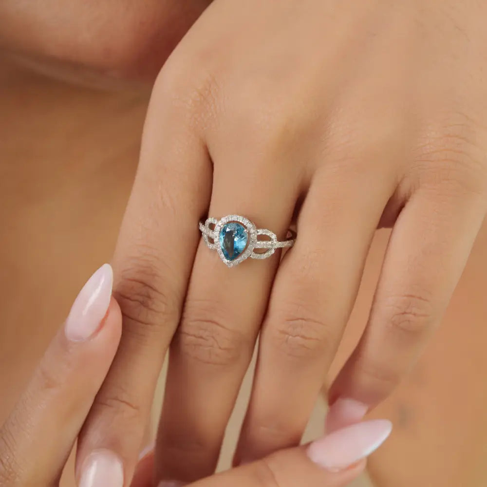 Fine Handmade Aquamarine & Diamond 14K White Gold Statement Ring March Birthstone
