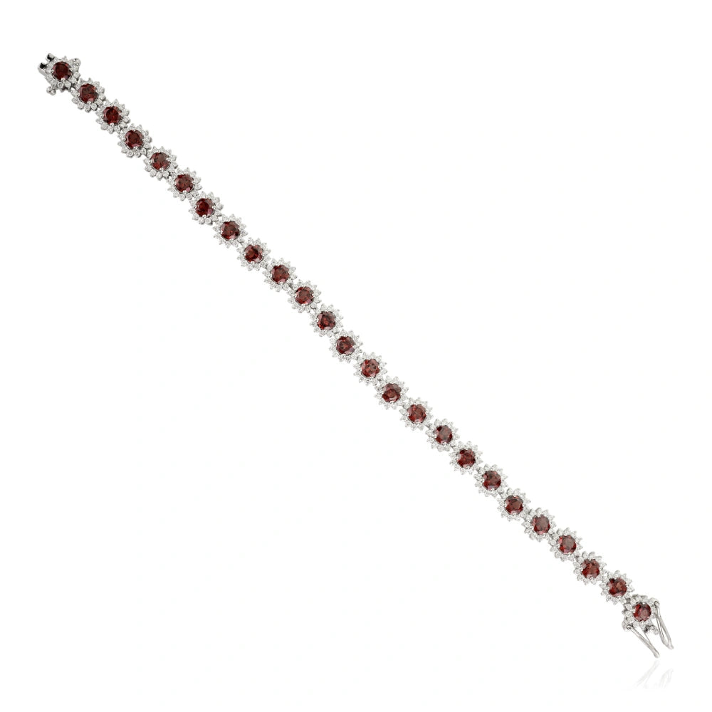 Wholesale Item In Bulk 100% Natural Garnet & American Diamond Round Flower Bracelet Exporter