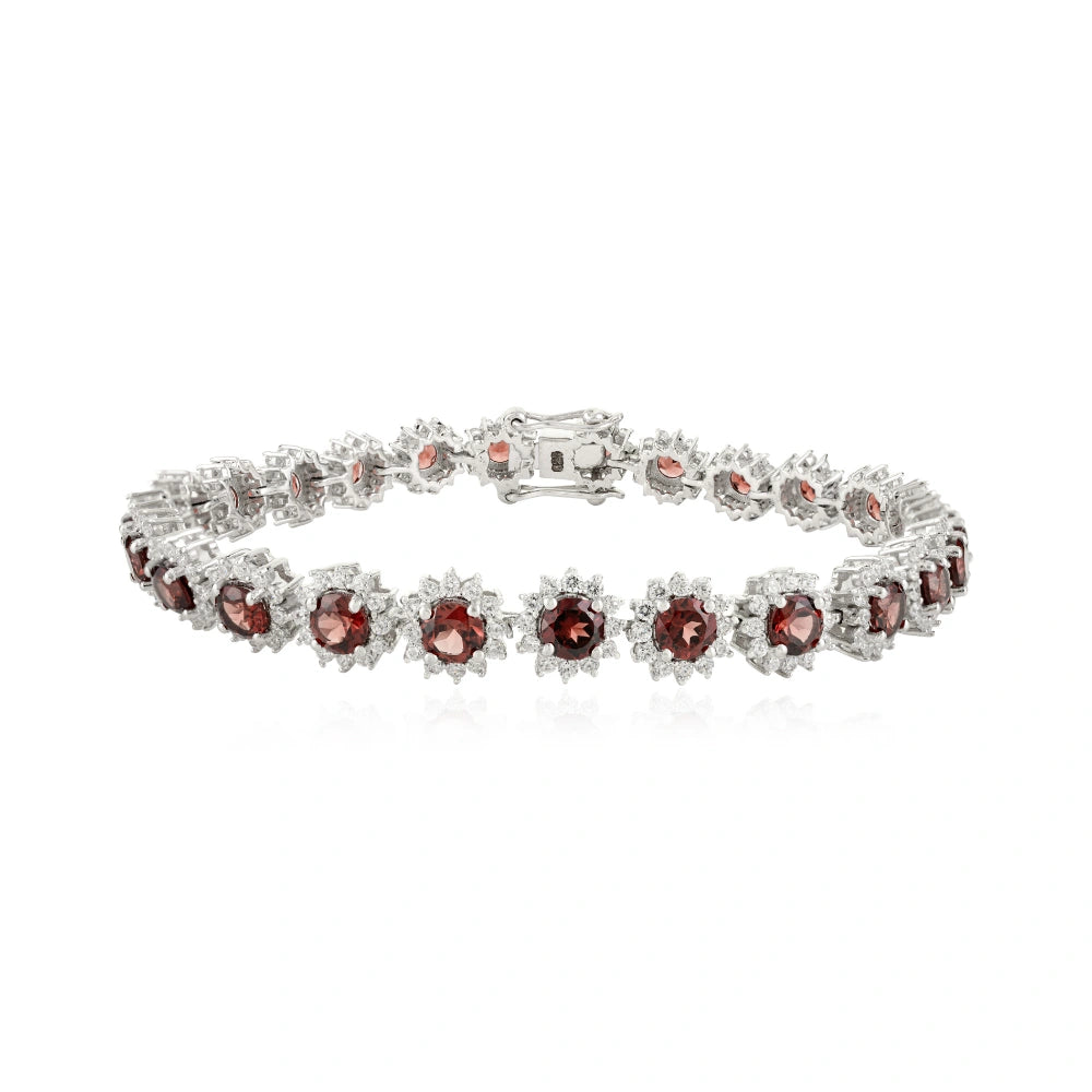 Wholesale Item In Bulk 100% Natural Garnet & American Diamond Round Flower Bracelet Exporter