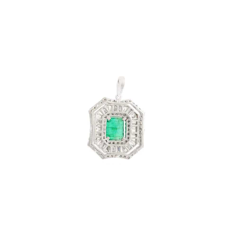 K18 White Gold Natural Zambian Emerald & Diamond Halo Statement Pendant Bold Sparkle Jewelry