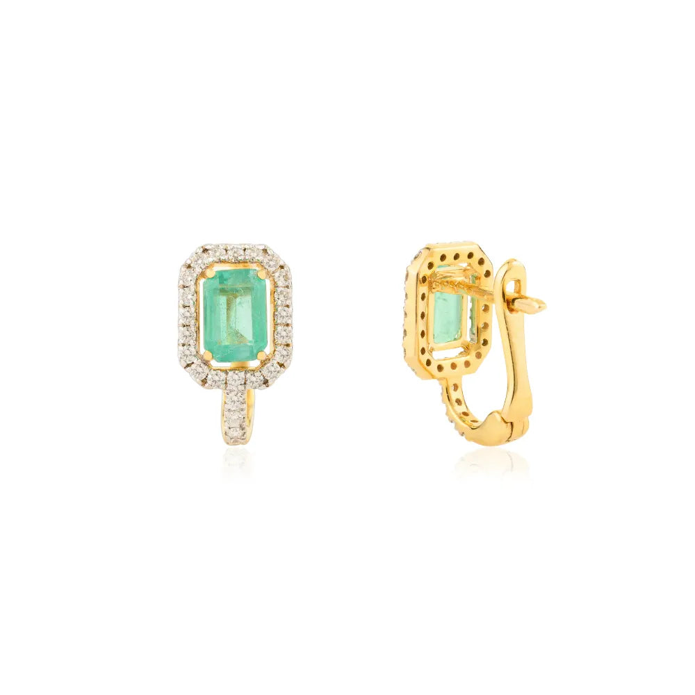 Customized 14K Yellow Gold Jewelry Emerald & Diamond Clip-on Earrings Fine Jewelry Collection