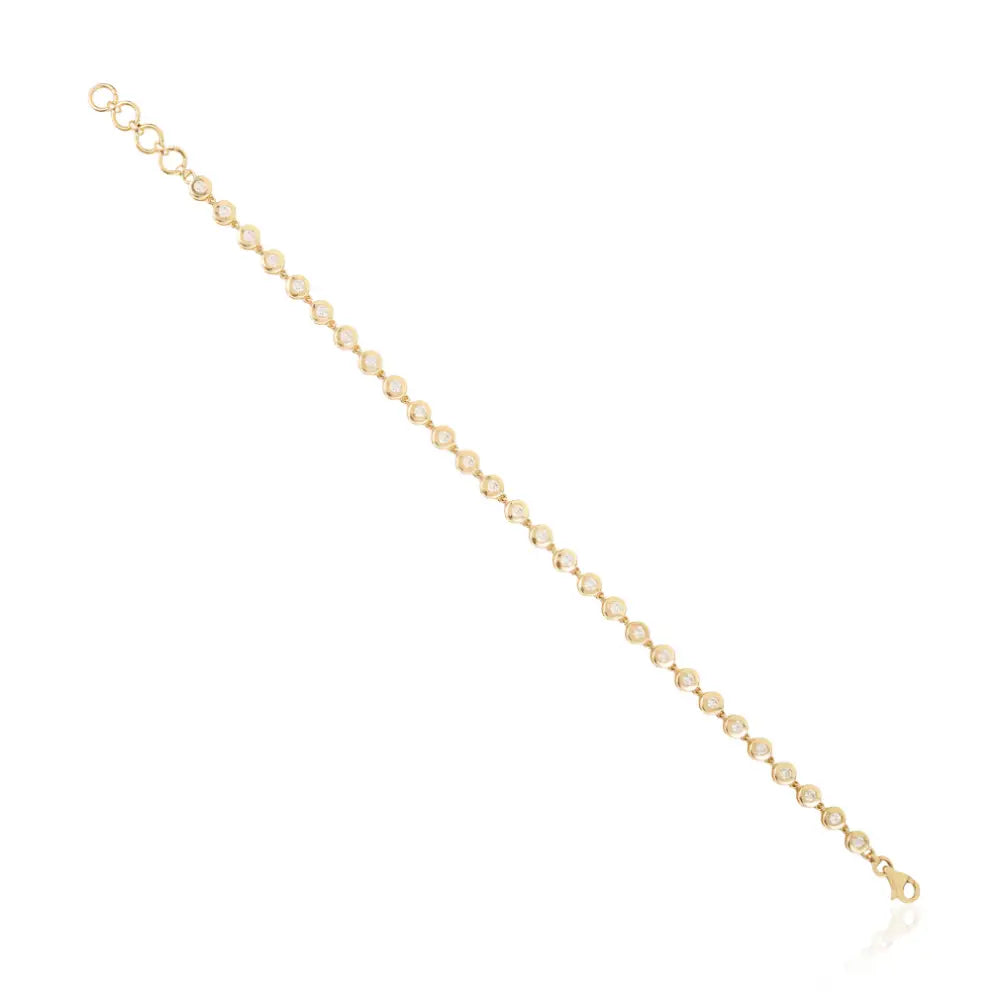 Round Cut Diamond Bezel Set Solid 14K Yellow Gold Bubble Stackable Bracelet For Unisex