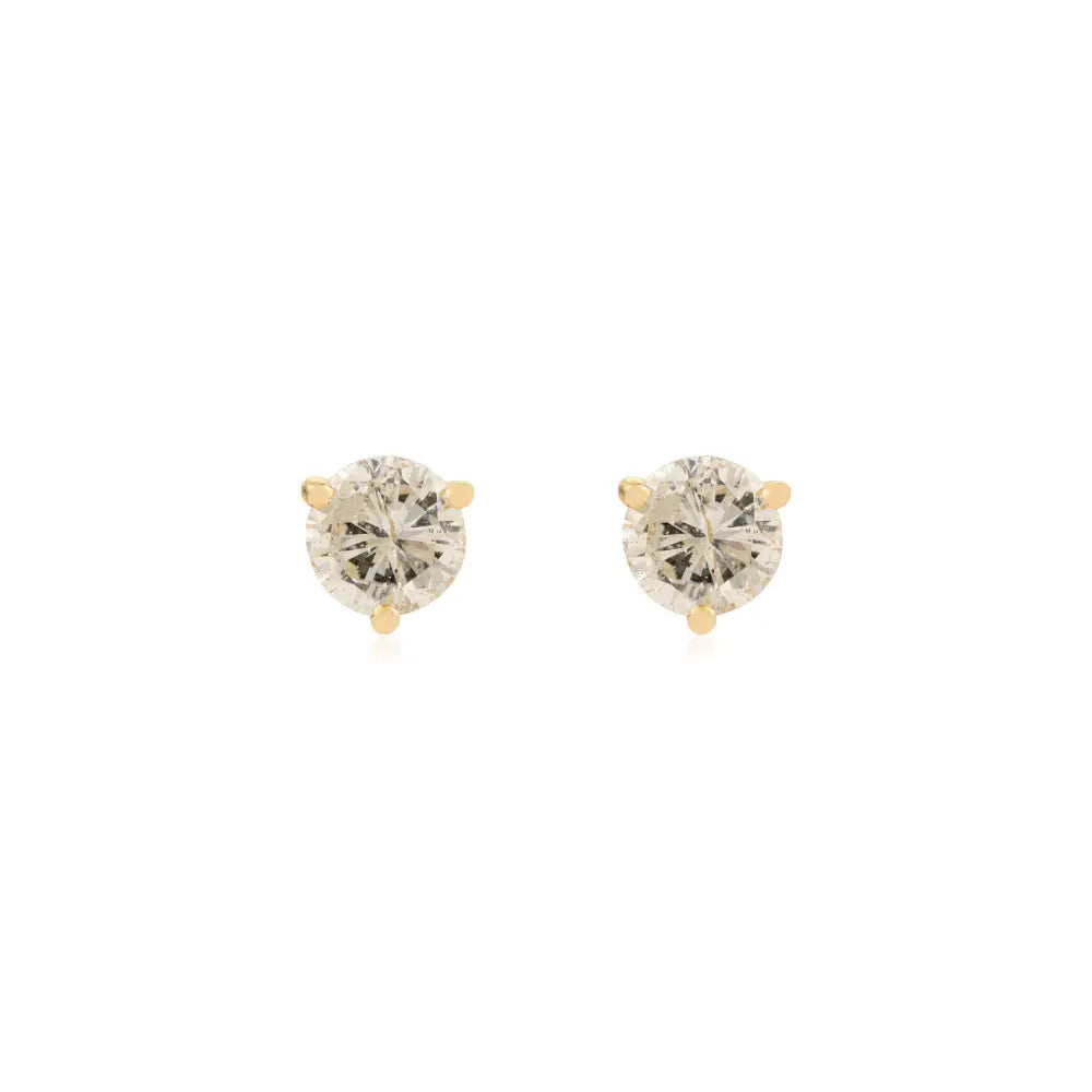 100% Natural Diamond Round Stud Earrings Minimal 14K Solid Yellow Gold Everyday Jewelry