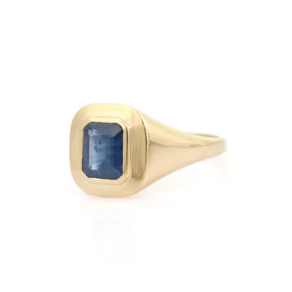 Wholesale Bulk 14K Yellow Gold Jewelry Blue Sapphire Statement Signet Ring Unisex