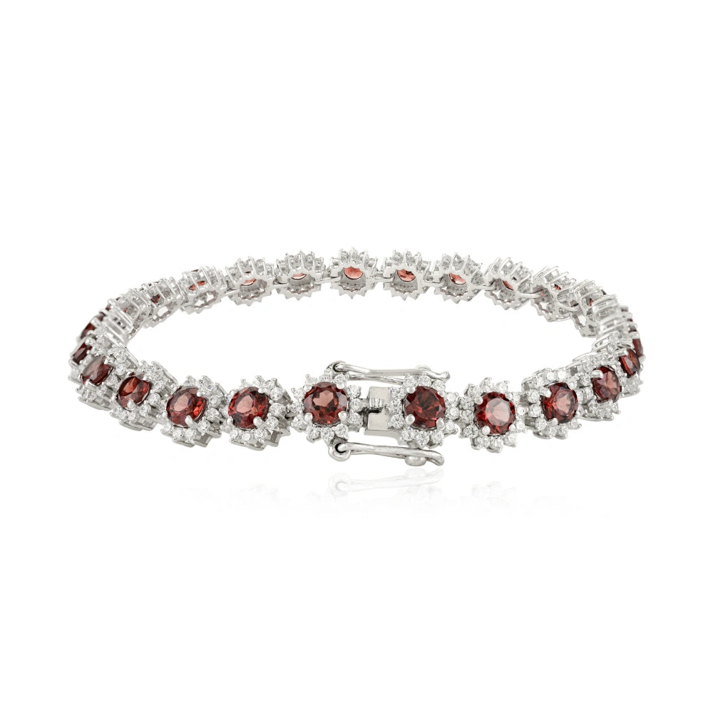 Wholesale Item In Bulk 100% Natural Garnet & American Diamond Round Flower Bracelet Exporter