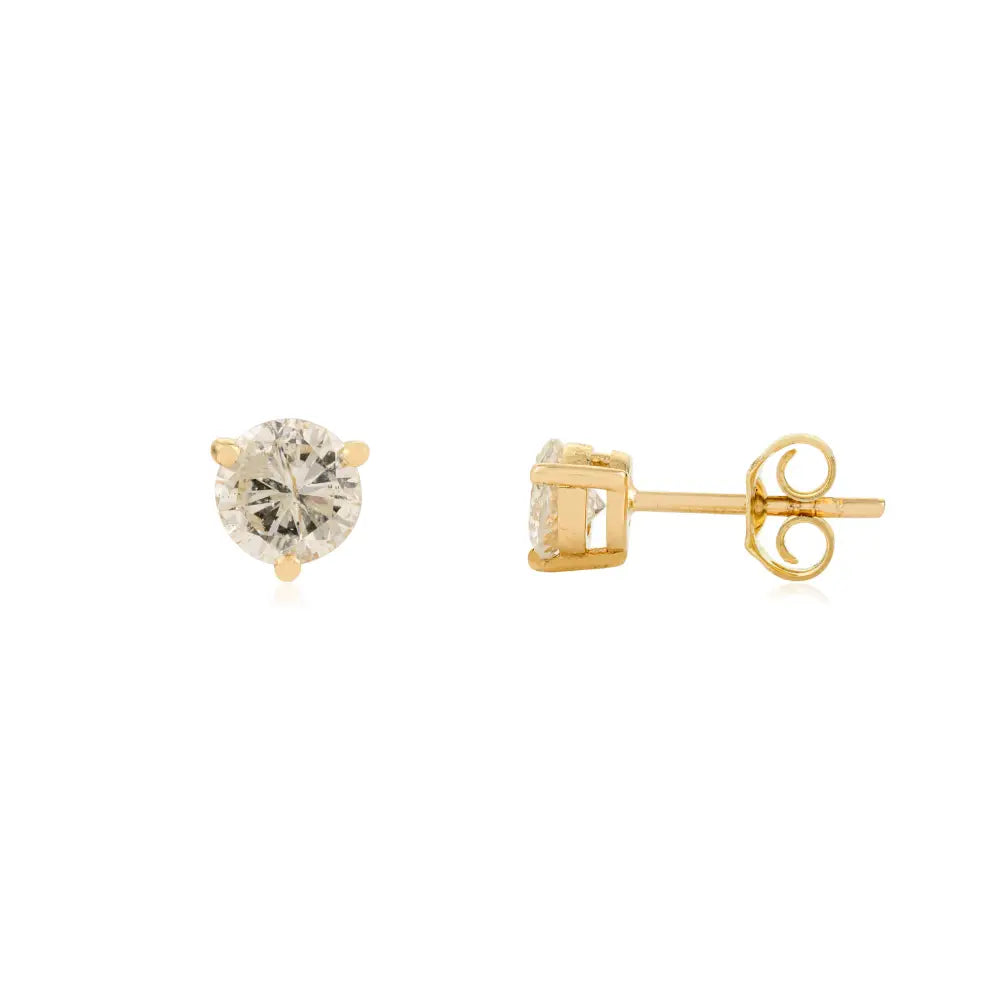 100% Natural Diamond Round Stud Earrings Minimal 14K Solid Yellow Gold Everyday Jewelry