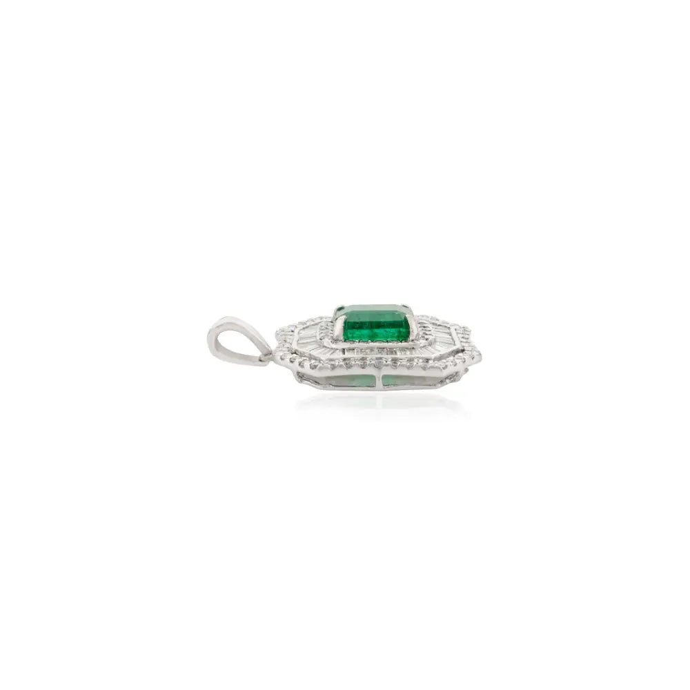 K18 White Gold Natural Zambian Emerald & Diamond Halo Statement Pendant Bold Sparkle Jewelry
