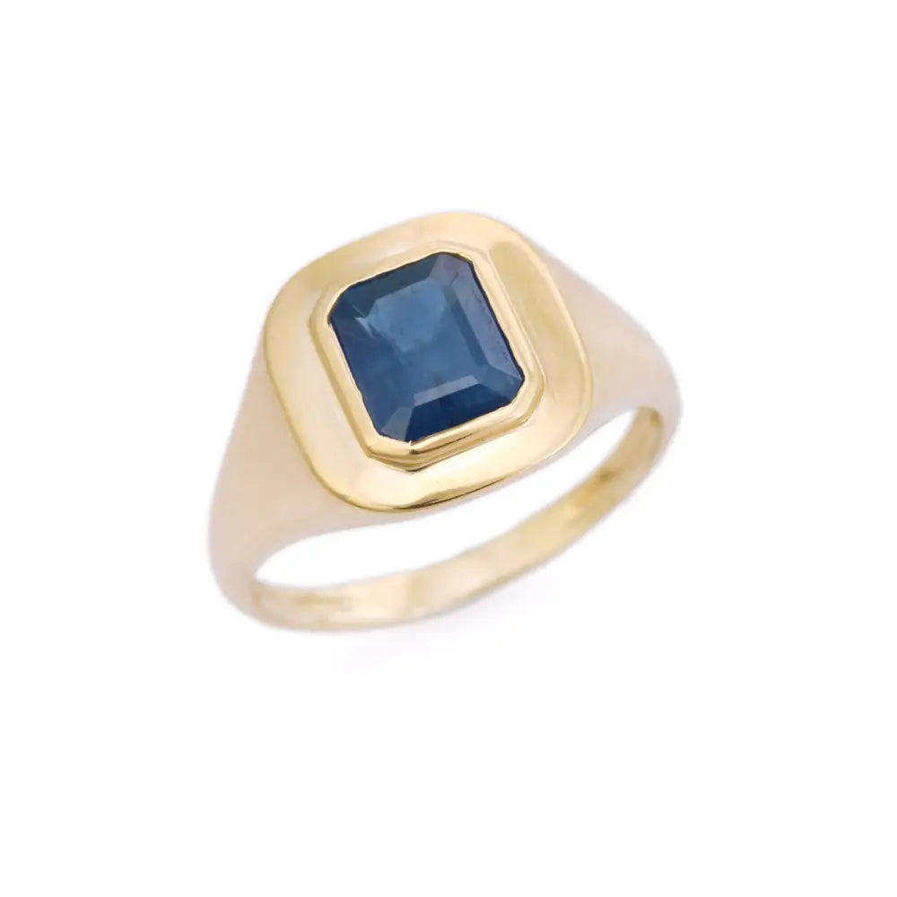 Wholesale Bulk 14K Yellow Gold Jewelry Blue Sapphire Statement Signet Ring Unisex