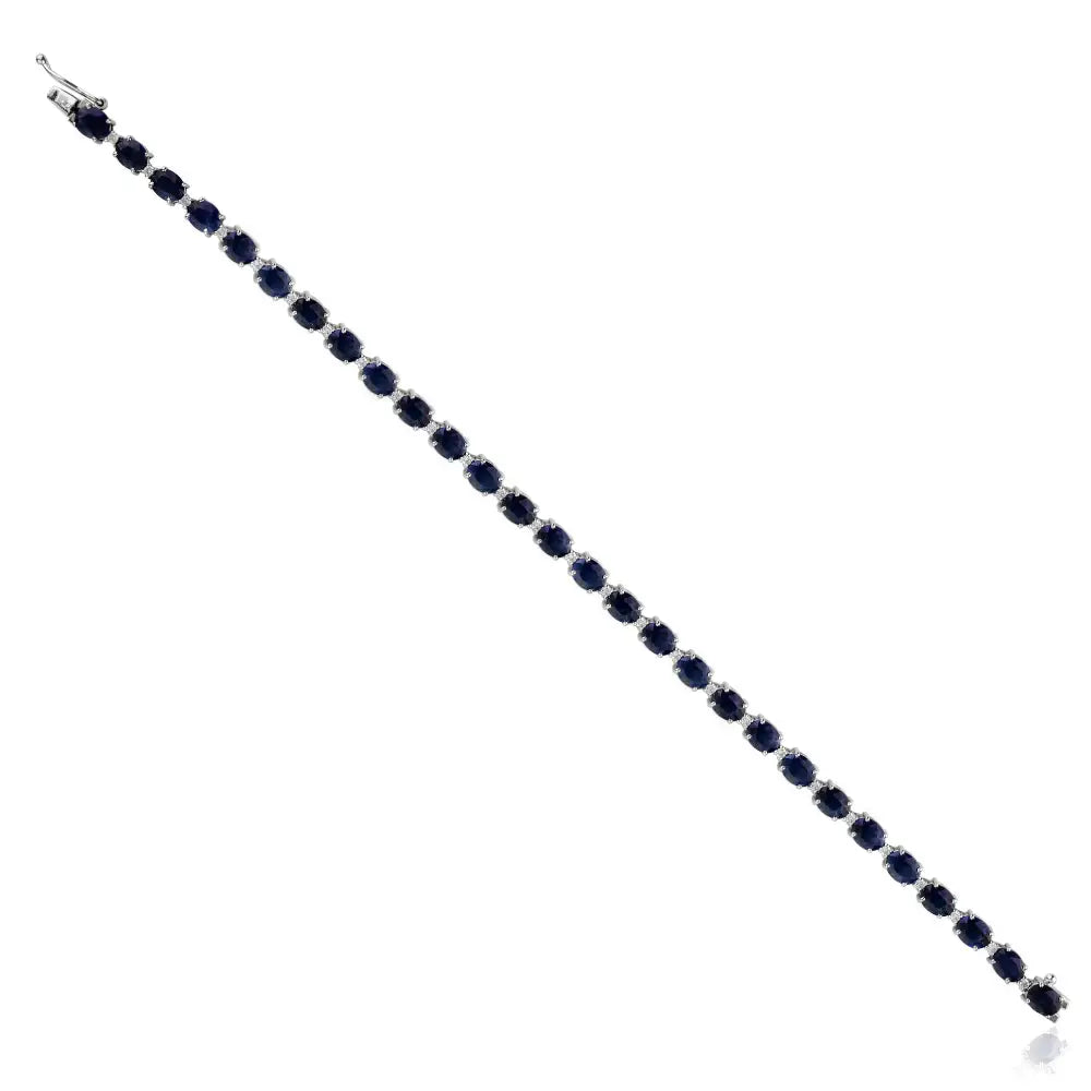 Beautiful Design Unisex Jewelry Blue Sapphire & Diamond 14K Gold Stackable Tennis Bracelet